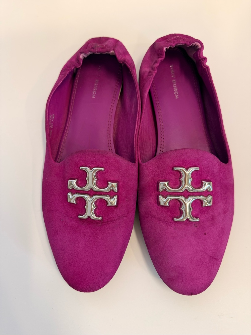 Tory Burch Eleanor Loafer Suede Fuchsia Pink Flats Size 7.5 - Picture 2 of 11